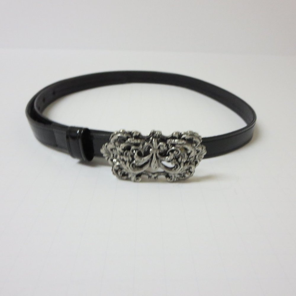 Ann Turk Skinny Black Patent Leather Belt